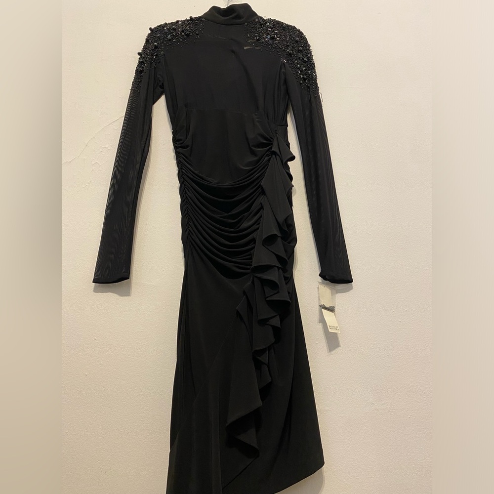 Badgley Mischka NWT Black Sexy Sheer MIDI Couture Evening Dress